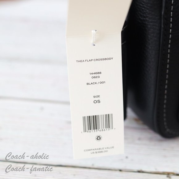 NWT Tory Burch Thea Web Flap Pebbled Leather Crossbody in Black - Picture 9 of 16